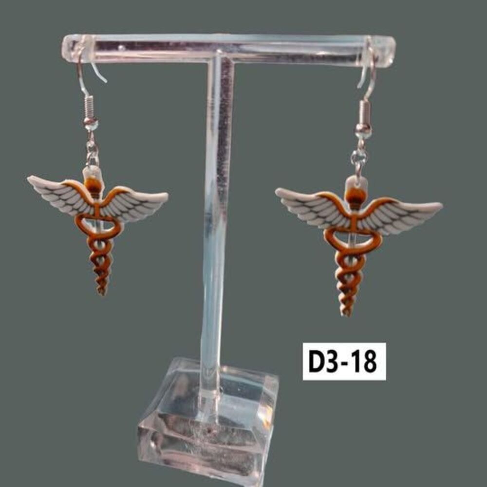 Medical Caduceus Snake Staff Heroes Dangle Earrings